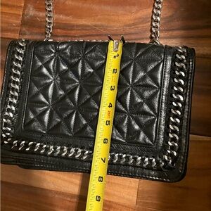 Zara Quilted Chain Shoulder Bag Black Leather Crossbody Purse leather suede (A5)